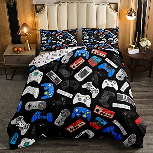 Games Consoles Lightning Bedding Set for Teens Young Man Blue Purple Erosebridal Boys Gamepad Bedspread Retro Games Coverlet Set Gaming Quilted Coverlet Twin Size Modern Gamers Bedding