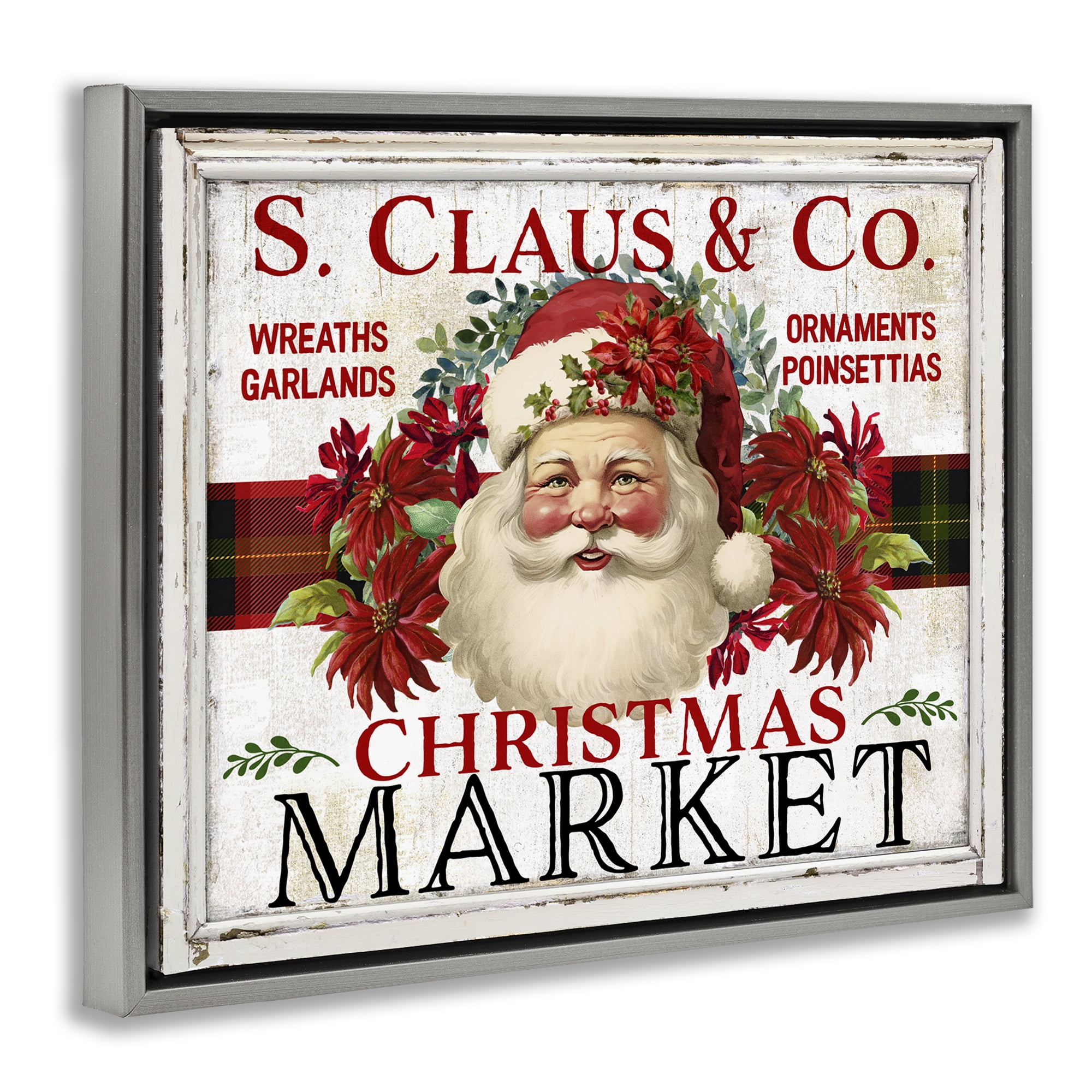 Stupell Industries Holiday Christmas Market Holiday Painting Gray Floater Framed Canvas Art Prints Wall Art, 31 x 25