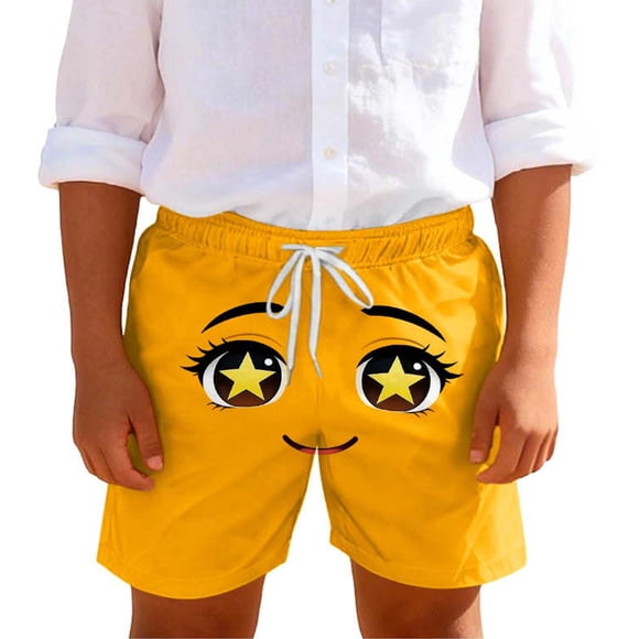 Niños Pequeños Pantalones de Natación de Color Sólido Impresión Linda de la Expresión Pantalones Cortos de Natación para los Niños, Bolsillo Transpirable Fondo para la Playa de Verano
