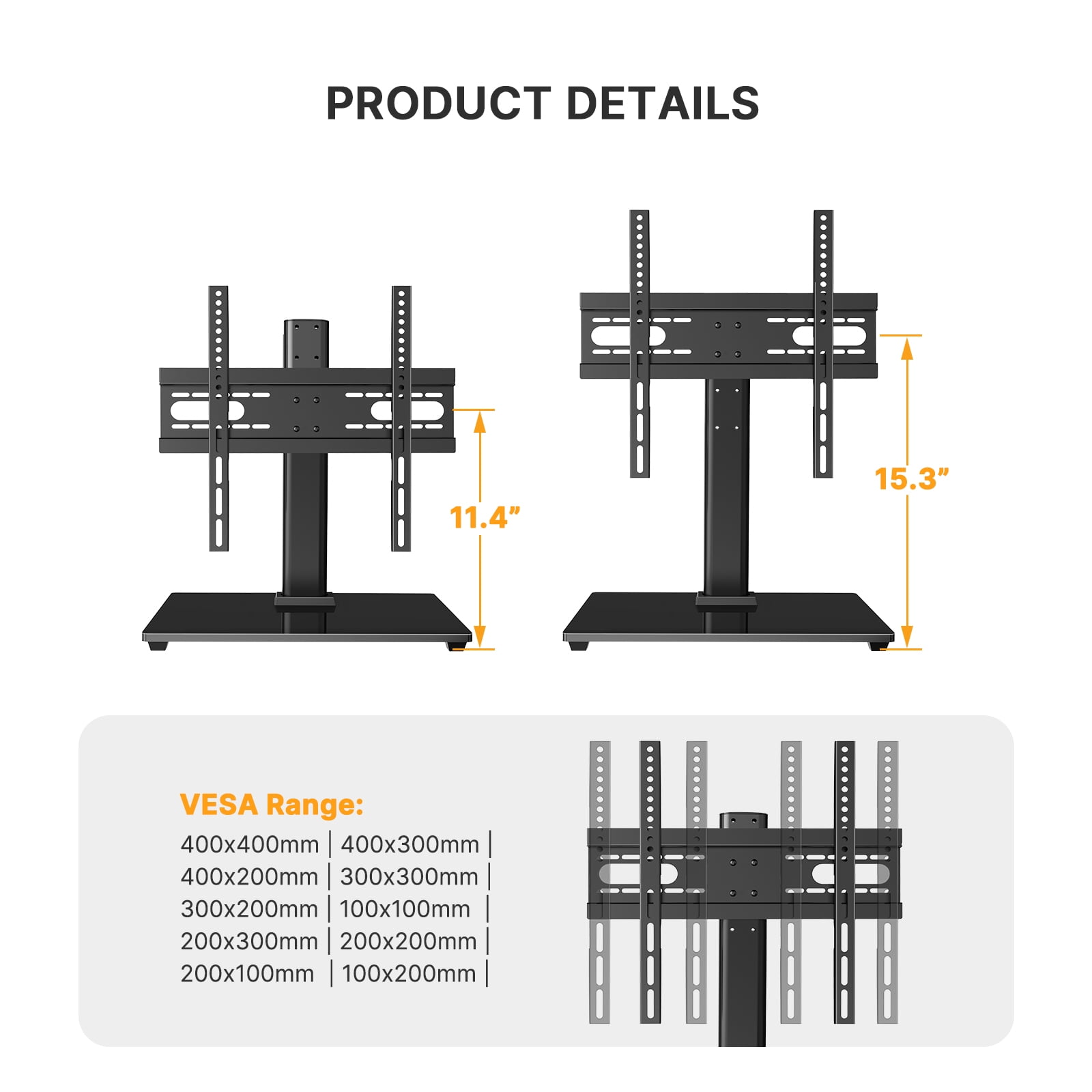 PERLESMITH Tabletop Universal TV Stand for 37- 55 inch TVs with Height Adjustable & Wire Management