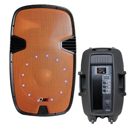 QFX 2-Way Steel Framed Plastic Cabinet Speaker with Amplifier, NFC Bluetooth Music Streaming and More-Orange