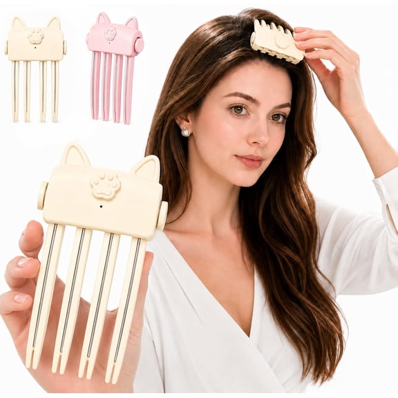 Heated Hair Volume Clip,Electric Volumizing Hair Clips for Bangs Styling, Root Lifter Comb with 2 Heat Settings,Fine Flat Hair Styling,Quick Volume Touch-Ups, Beige
