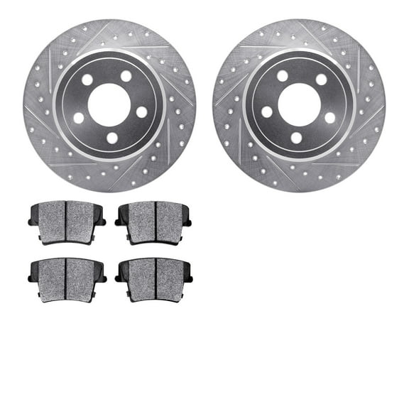 Dynamic Friction Company Front Brake Rotors Drilled and Slotted Silver with Heavy Duty Brake Pads - 7202-48007