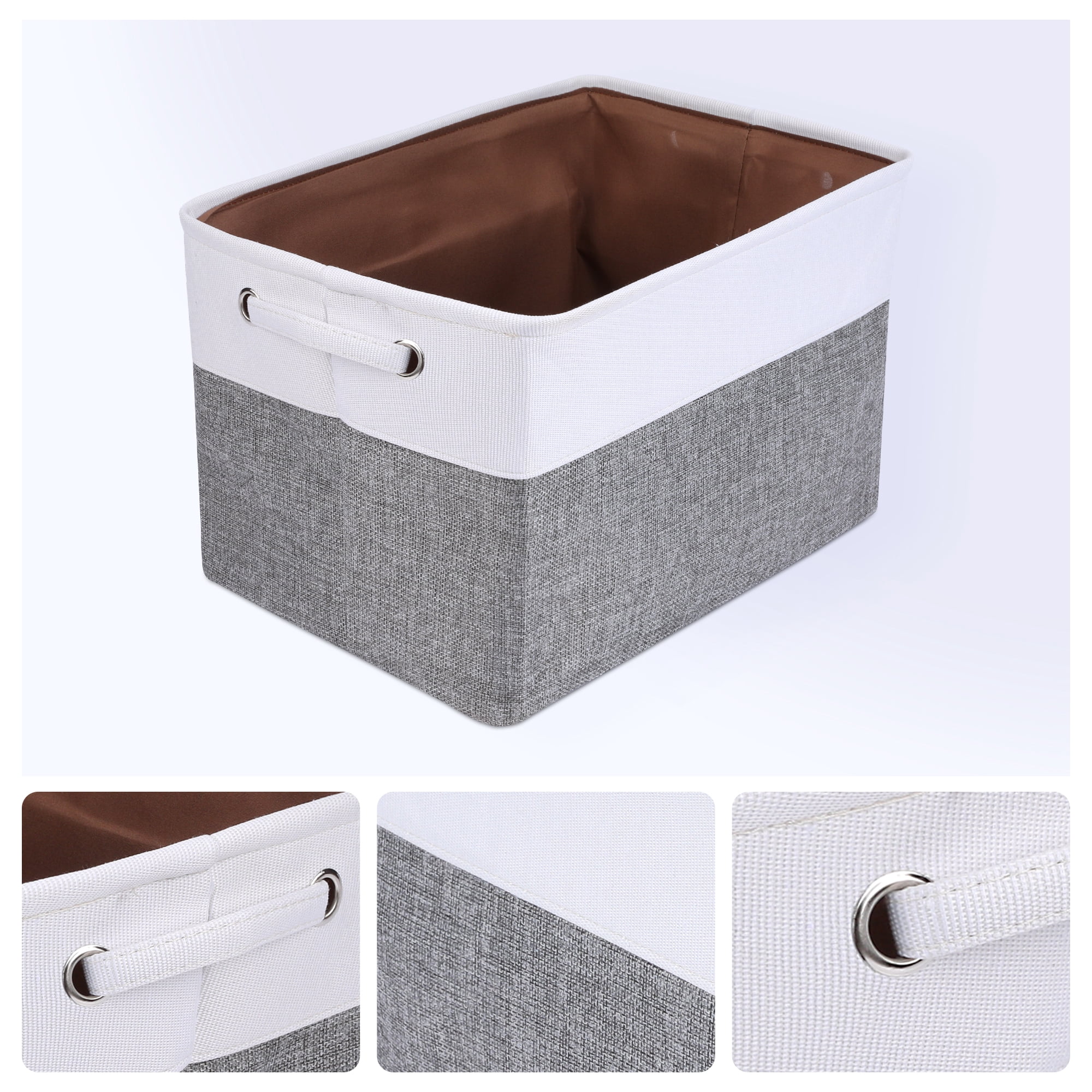 Unique Bargains Storage Cube Fabric Storage Bin with Handles White 15*10.2*9.8in