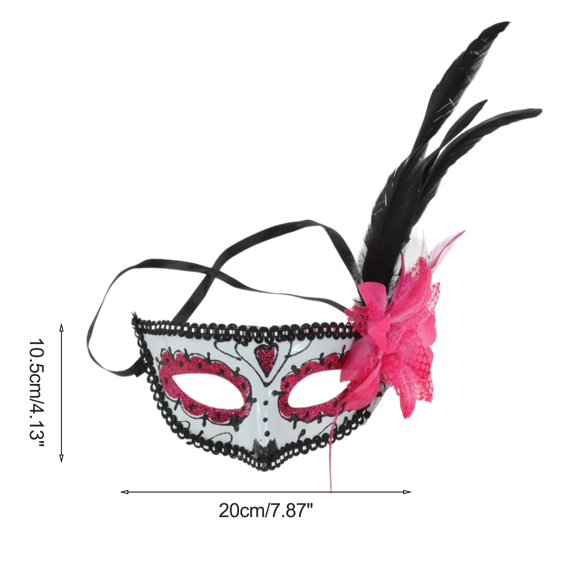 Unique Bargains 1 Pack Elegant Feather King Half Face Party Mask Rose Red