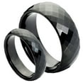 thumbnail image 1 of Men's & Women's 8MM/6MM Black Polished Facet Cut Shiny Tungsten Carbide Wedding Band Ring Set, 1 of 6