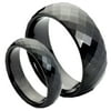 Men's & Women's 8MM/6MM Black Polished Facet Cut Shiny Tungsten Carbide Wedding Band Ring Set