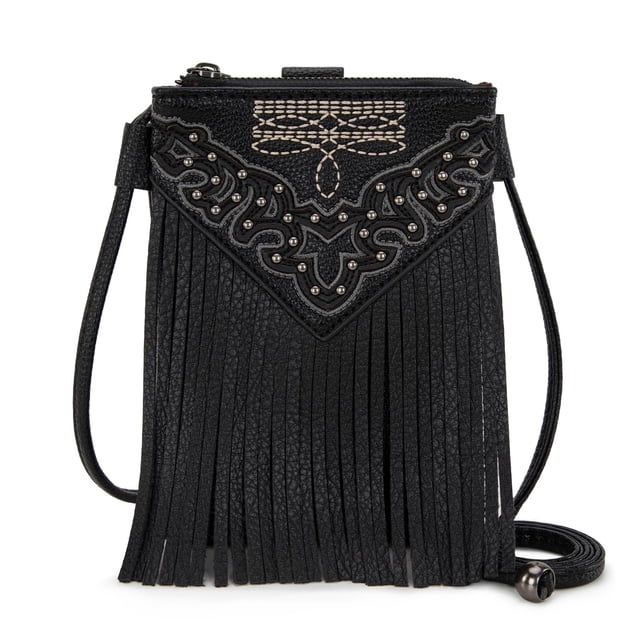 Bolso de mano Montana West PH02-596BK con flecos, bandolera pequeña