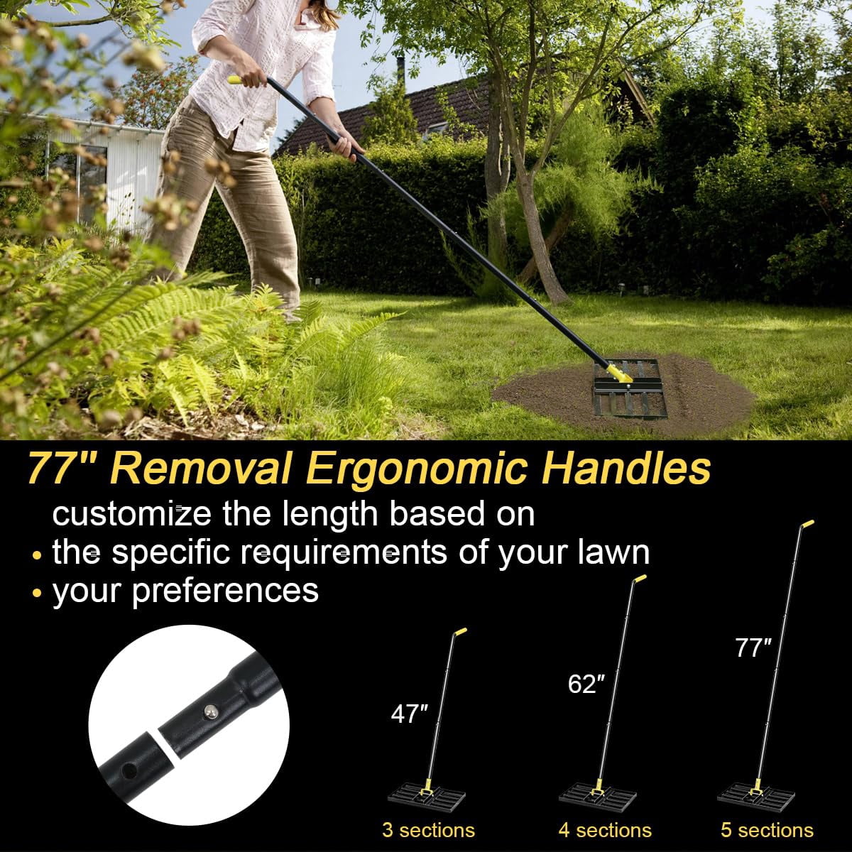 Colwelt Lawn Leveling Rake17'' x10'', Leveling Rake for Soil with 77’’ Adjustable Curved End Grip Handle, Lawn Leveling Tool Yard Leveler for Leveling Soil