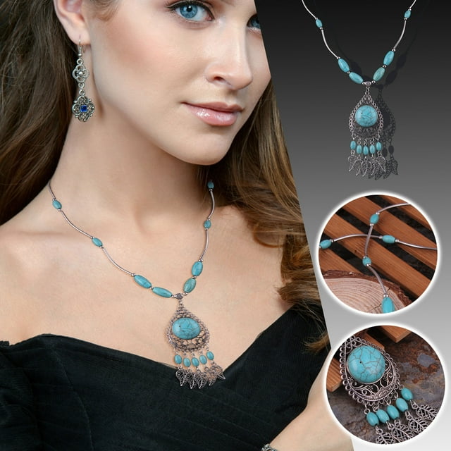 Collar para mujer, joyería para mujer, collar étnico de girasol y turquesa, joyería para damas y niñas, regalos exquisitos, collar