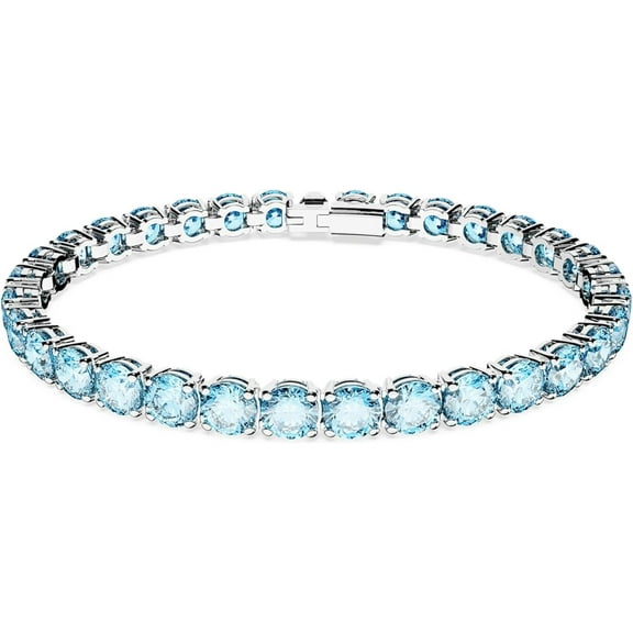 Sterling Silver Blue Topaz Gemstones Round Cut Crystal Links Matrix Rhodium Plated Tennis Bracelet, 7 inch