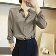 thumbnail image 5 of Yigetop Silk Button Up Shirts For Women Womens Summer Sun Casual Loose Button Down Shirts Long Sleeve Solid Color Shirts Tops Satin Blouses For Women Dressy Grey M, 5 of 7