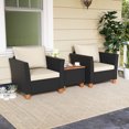 thumbnail image 1 of Costway 3PCS Outdoor Patio Rattan Furniture Set Wooden Table Top Cushioned Sofa Black, 1 of 10