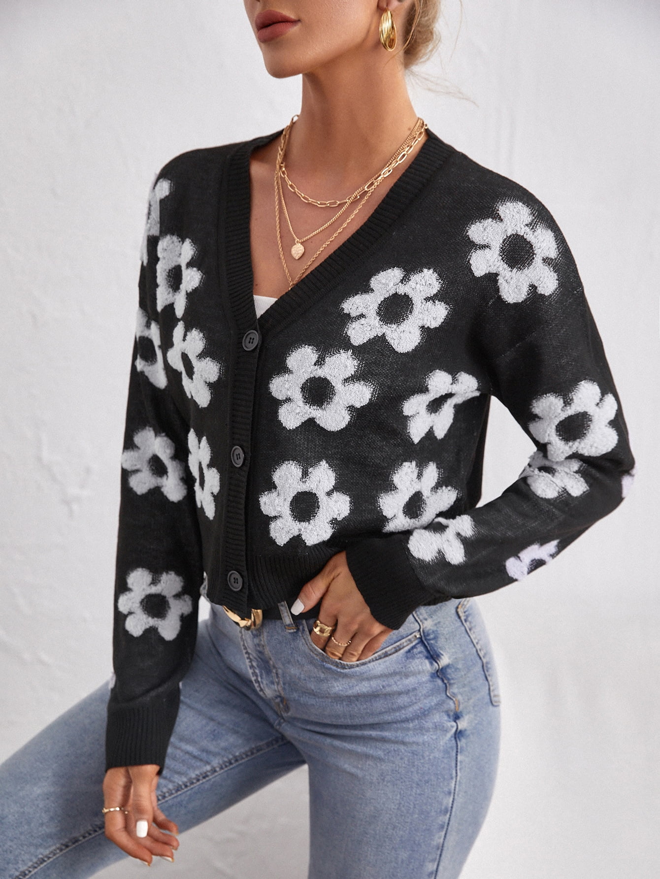 floral drop shoulder cardigan