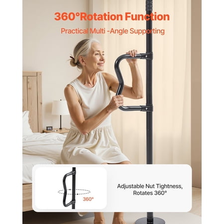 7-10 Ft Ceiling Grab Bar - Anti-Slip Senior Safety Pole, 300 lbs Capacity, Tension-Mounted, Black