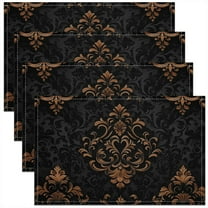 Manfei Bohemian Damask Place Mats Set of 4 for in Door Dinning, Black Brown Table Place Mats for in Door Dining, Victorian Flower Table Mats for Dining Table, Stylish Kitchen Decoration