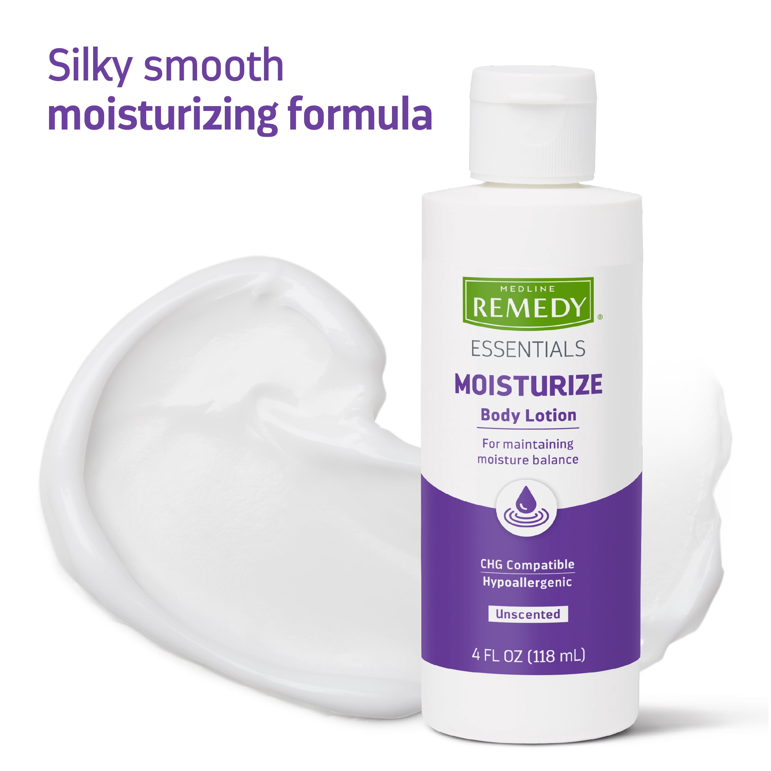 Medline Remedy Essentials Moisturizing Body Lotion Unscented (4 oz Bottle) 60 Count, Hydrating, Non-Greasy, For Dry Skin