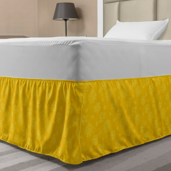 Yellow Bed Skirt, Sun Solar Hand Drawn Style Pattern with Little Spiral Spots Like Hot Summer Day Inspired, Elastic Bedskirt Dust Ruffle Wrap Around for Bedding Decor, 4 Sizes, Yellow, by Ambesonne