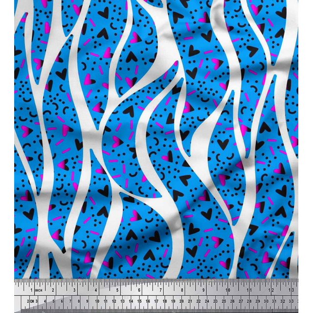 Soimoi Polyester Crepe Fabric Heart,Dot & Leaves Printed Fabric 1 Yard 52 Inch Wide