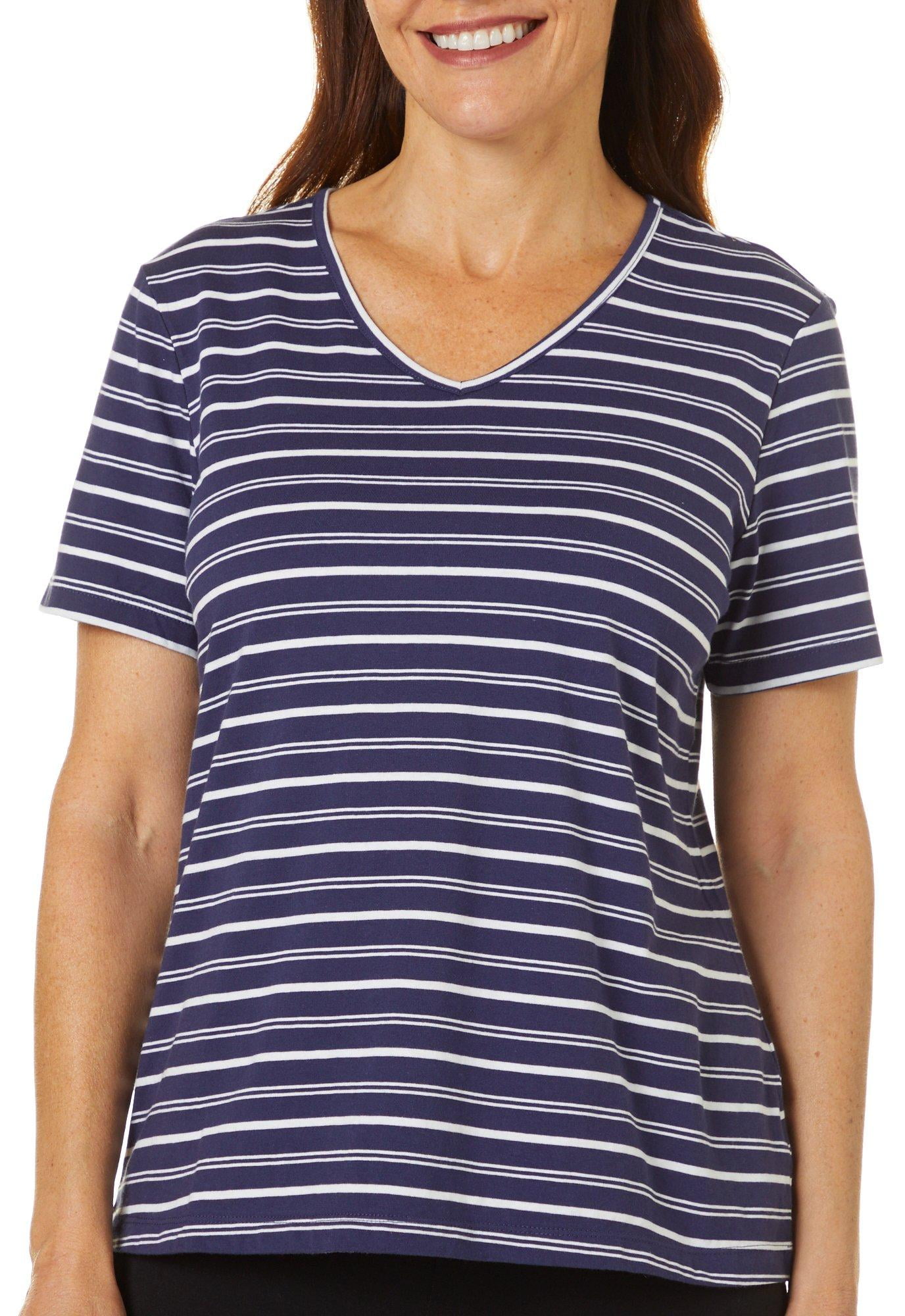 Coral Bay Coral Bay Womens Striped VNeck Short Sleeve Top