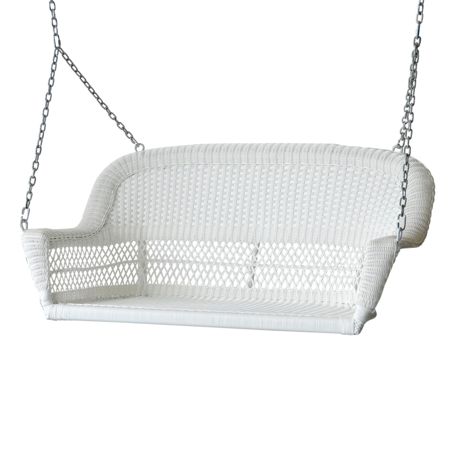 51.5" Hand Woven White Resin Wicker Outdoor Porch Swing with Hanging Chain by CC Outdoor Living