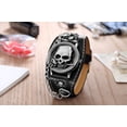 thumbnail image 3 of Skull with Rose Antique Silver Color Wide Band Bike Skeleton Glow in Dark Hands Watch-355-A, 3 of 6
