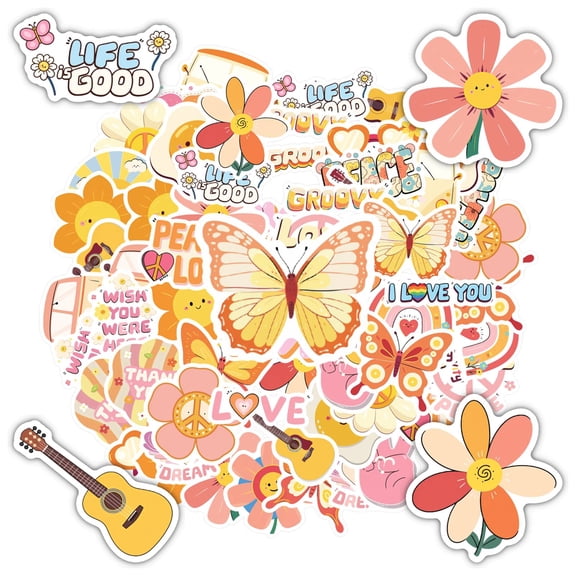 35pcs Hippie Stickers Stationery Stickers Peace Teacher Reward Stickers for Laptops Suitcase