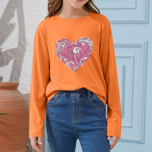 Blusas y camisas de manga larga con cuello redondo CUHK Top estampado de cuello redondo para primavera y verano Jersey informal Camisa básica de manga larga para niños y niñas Blusa de poliéster para