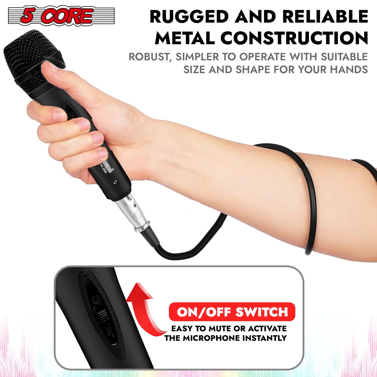 Microphone Dynamic Vocal Handheld Mic Cardioid Unidirectional Microfono w On Off Switch + XLR Audio Cable for Singing Karaoke Public Speaking & Parties - PM-286