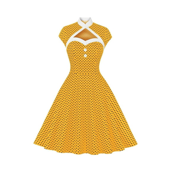 ICHUANYI Women's Short Sleeve V- Neck Retro High Waist Makings Dress Summer