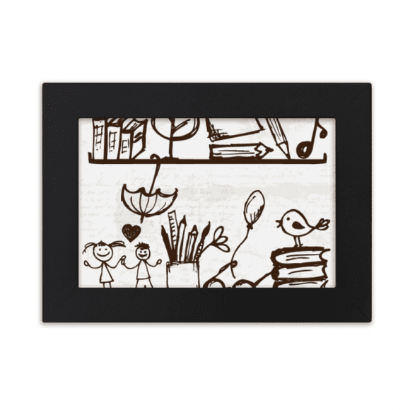 Enfants Mignon Illustration Bibliothèque Collège Photo Cadre Ornements Image Art Peinture