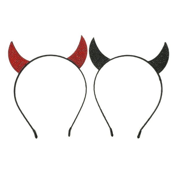 2 diademas de cuernos de diablo para disfraz de fiesta de Halloween, accesorios para el cabello con cuernos de diablo