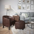 thumbnail image 3 of BELLEZE Accent Chair with Ottoman Set of 2, Curved Back Living Room Chair, Stylish Barrel Club Chair and Footrest Set, Upholstered Round Tub Reading Chair for Bedroom - Lydia (Caramel/Faux Leather), 3 of 7
