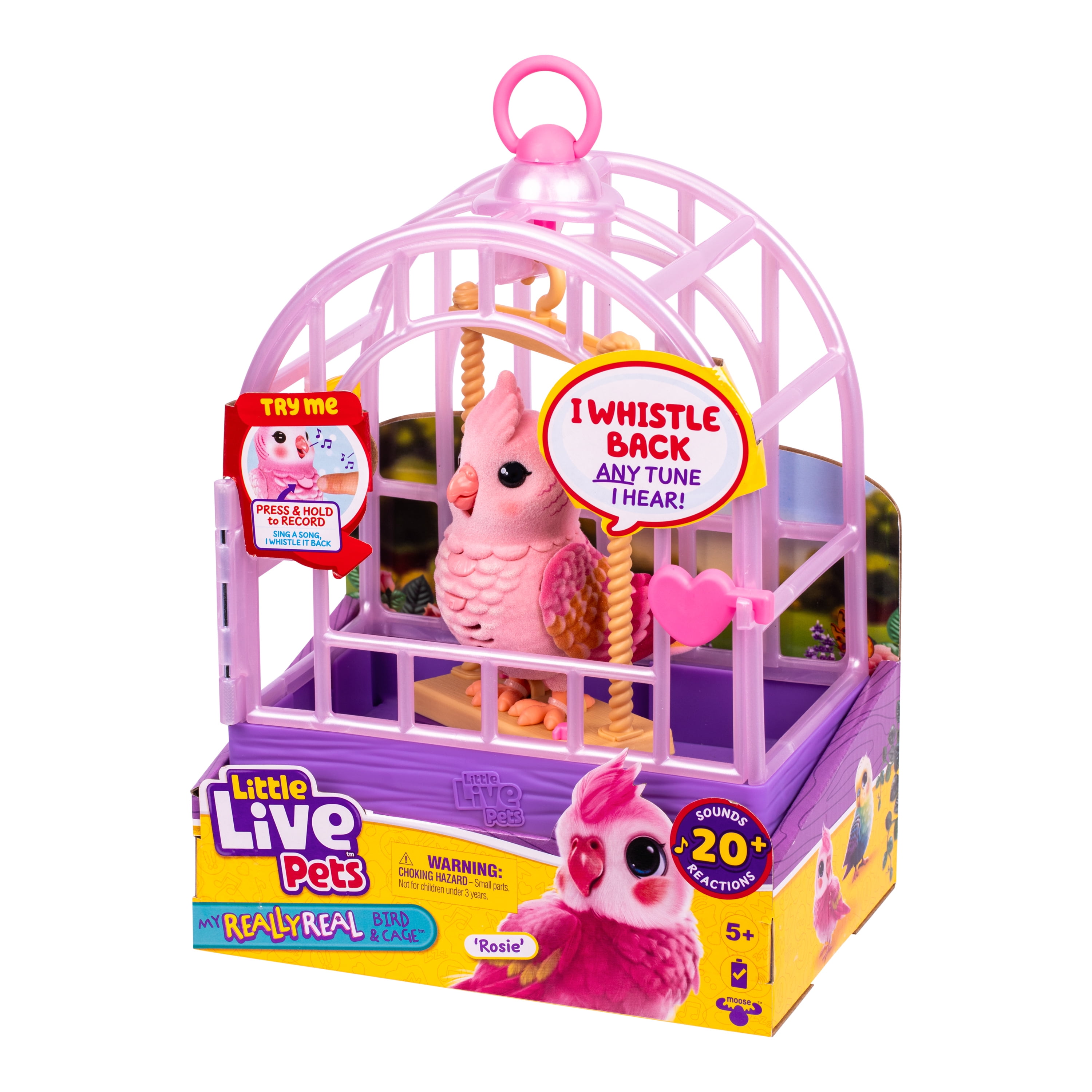 Little Live Pets - Lil' Bird & Bird Cage Rosie, 20 + Sounds, and Reacts to Touch, Ages 5+