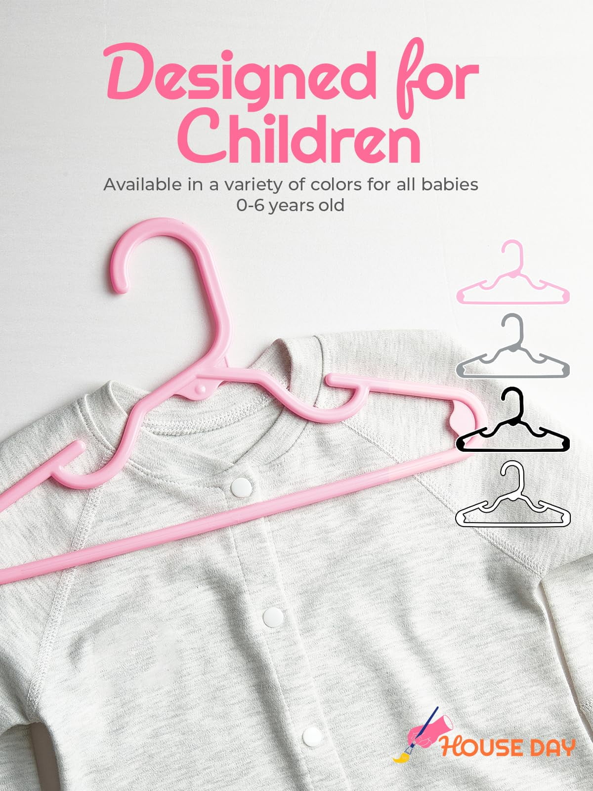 ACSTEP Baby Hangers 60 Pack, 11 Inch Kids Plastic Hangers, Non-Slip Baby Hangers for Closet, Baby Clothes Hangers for Pants Shirts Outfit Onesie, Pink