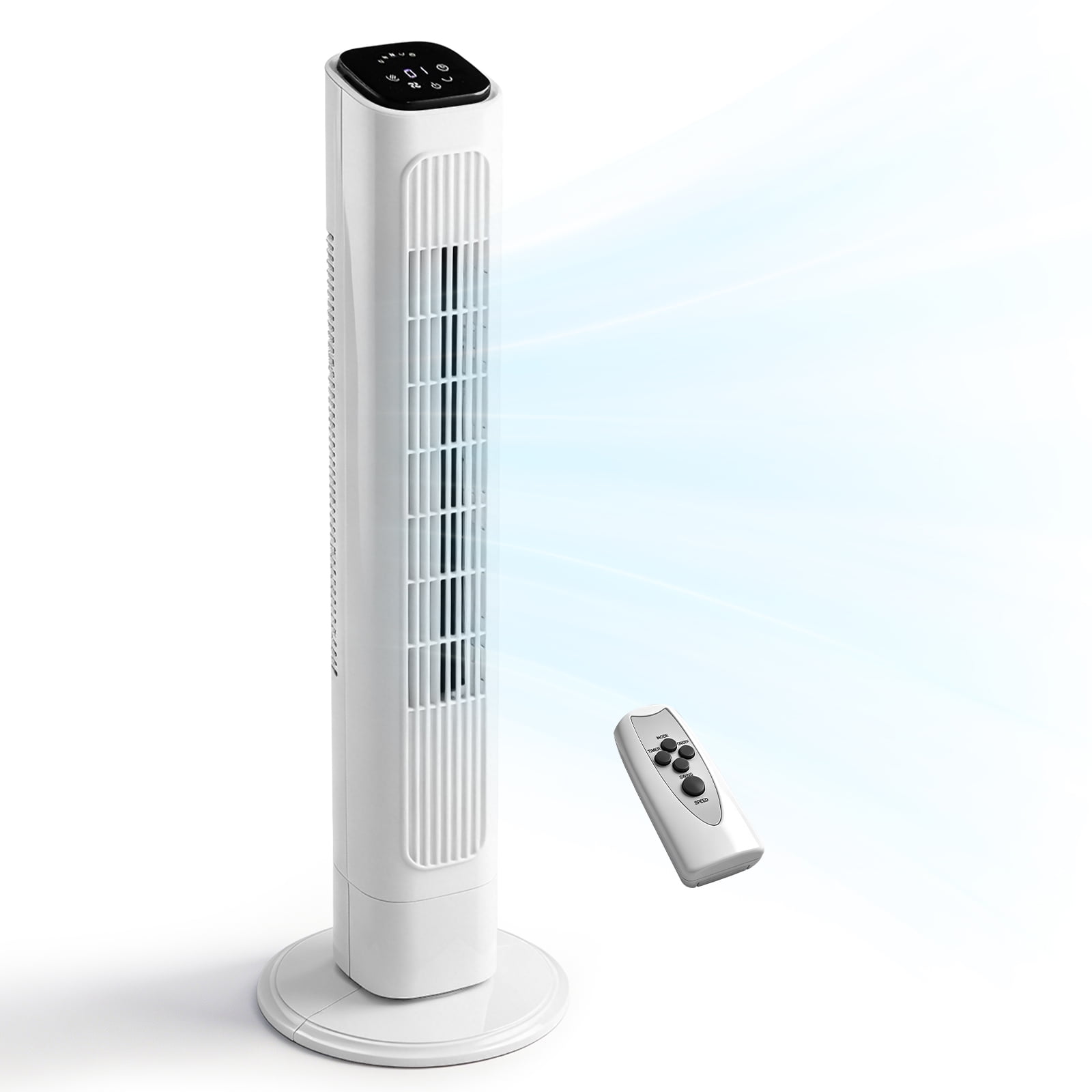 Tower Fan, 110V 45W, 36 Inch, Column Shape, White Plastic Body, Copper Motor, Touch & Remote Control, 3 Speeds, 3 Modes, Oscillating Function, 9-Hour Timer