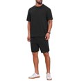 thumbnail image 5 of INSPIRE CHIC Men's Casual Texture Crew Neck Solid Shirt Top and Shorts 2 Piece Outfits 2XL Black, 5 of 6
