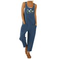 thumbnail image 1 of Conairie Women Overalls Flower Print Loose Fit Sleeveless Long Romper Wide Leg Pants With Pockets Navy XXL, 1 of 3