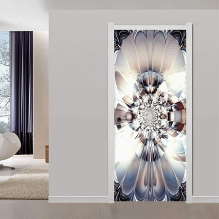 3D Door Mural Stickers Floral Style Self-Adhesive Door Wallpaper PVC ...