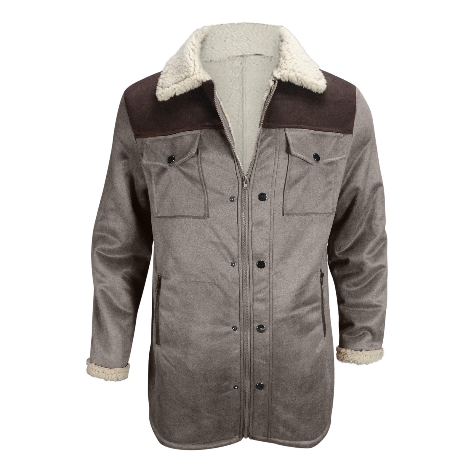 Miluxas Mens Faux Leather Jacket Cozy Sherpa Fleece Lined Bomber Jackets Winter Coat Suede Faux Fur Trench Coat