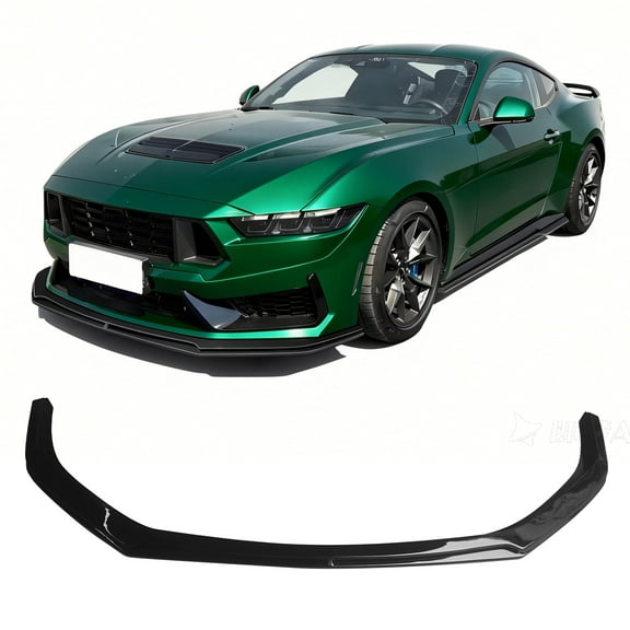 Ikon Motorsports Front Bumper Lip Spoiler Lower Air Dam Chin Splitter Added on Body Kits Compatible With 2024-2026 Ford Mustang Dark Horse W/O Handling Package Valance ABS IKON Style Gloss Black