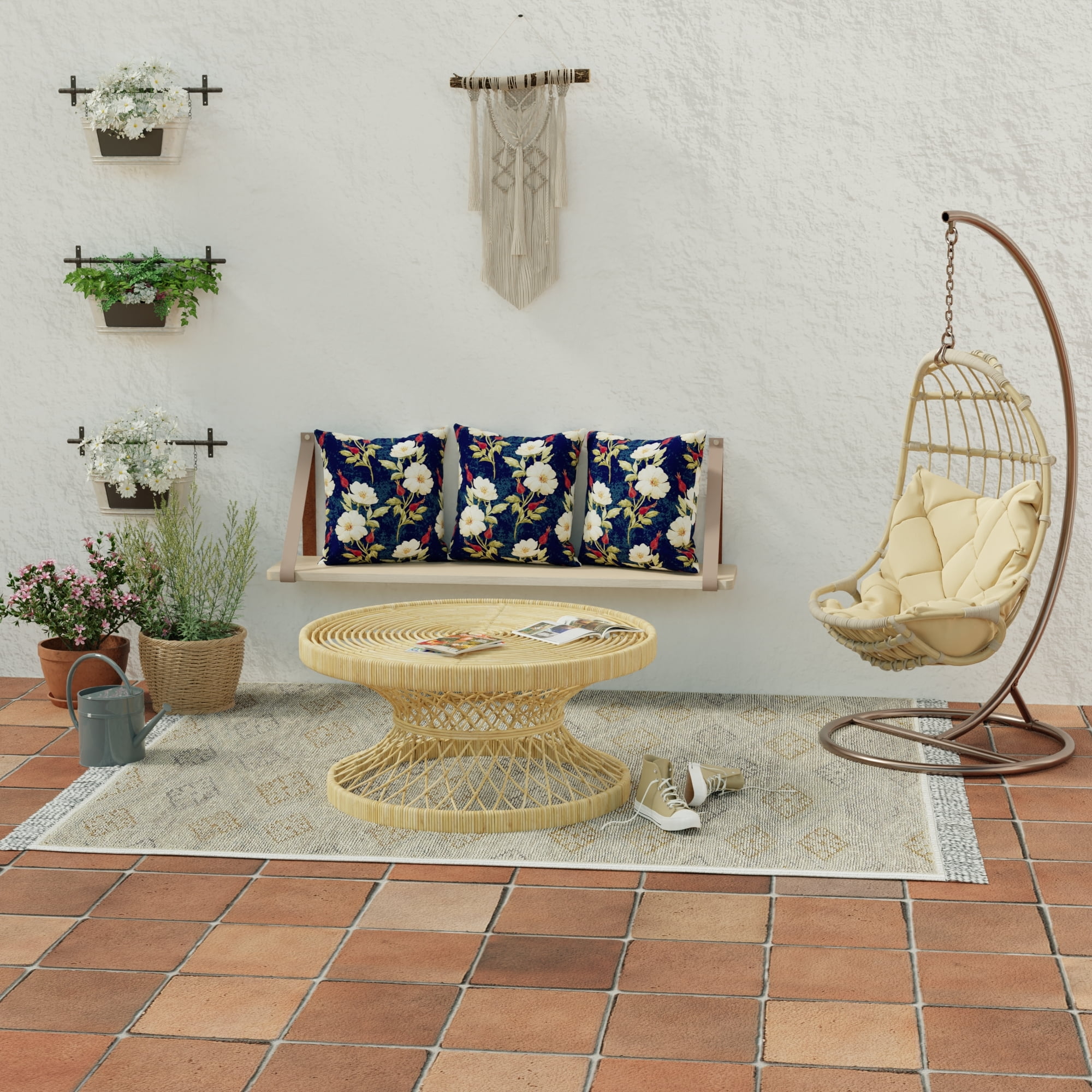 Jordan Manufacturing 22" x 22" Rose Garden Navy Floral Square Outdoor Throw Pillow (2 Pack)