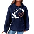 thumbnail image 3 of Jinhomg Womens Game Day Sweatshirt Cute Football Graphic Crewneck Hoodie Fall Casual Comfy Waffle Knit Long Sleeve Hooded Sweatshirt with Kangaroo Pocket Summer Saving Blue S, 3 of 7