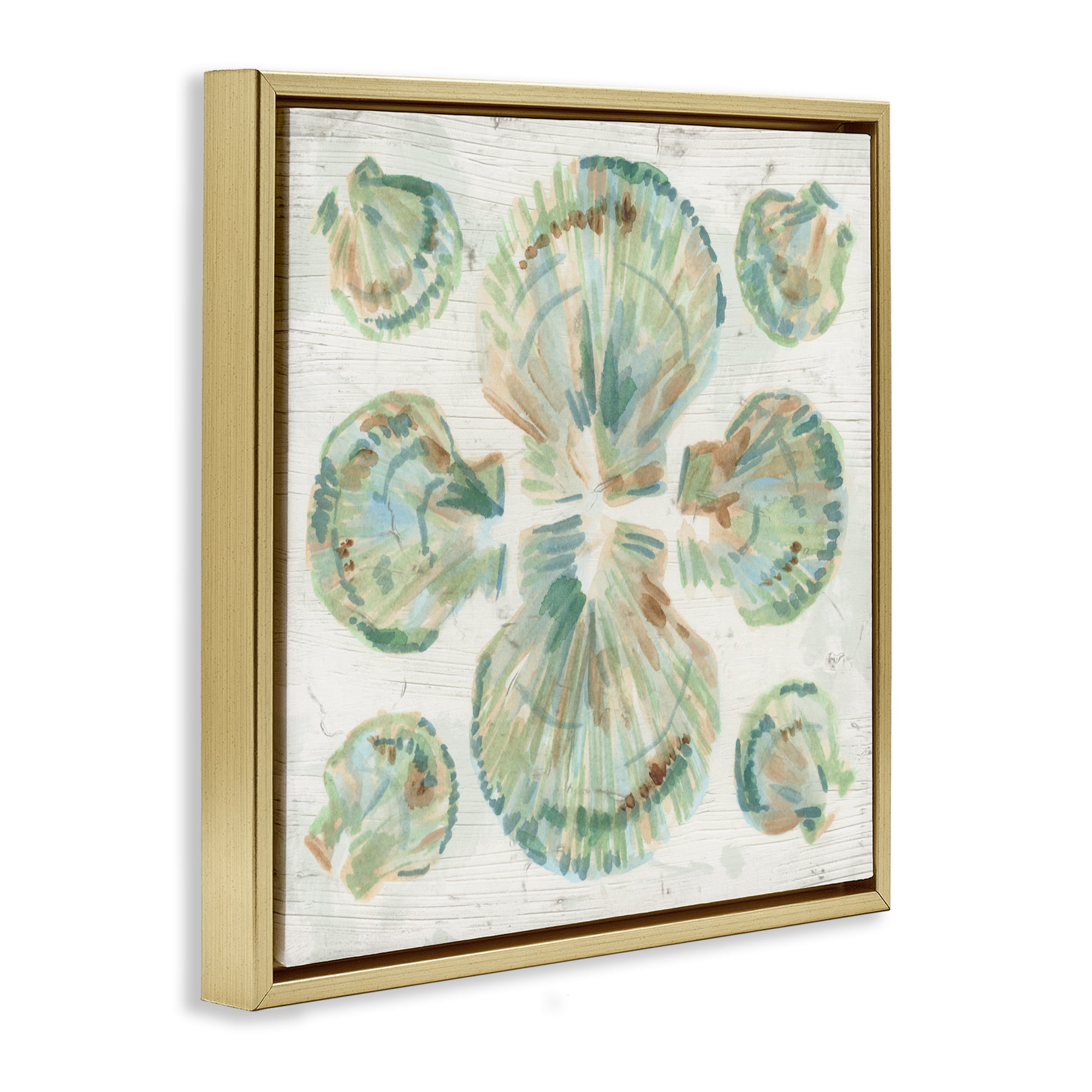Stupell Industries Saltwashed Shells Symmetry Gold Framed Floater Canvas Wall Art, design by June Erica Vess