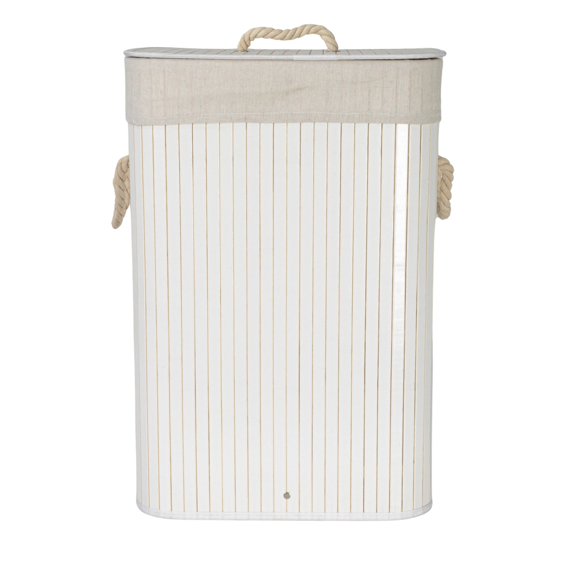 Household Essentials Bamboo Laundry Hamper with Rope Handles, Lid and Removable Machine Washable Laundry Bag, 19-Gallons, White