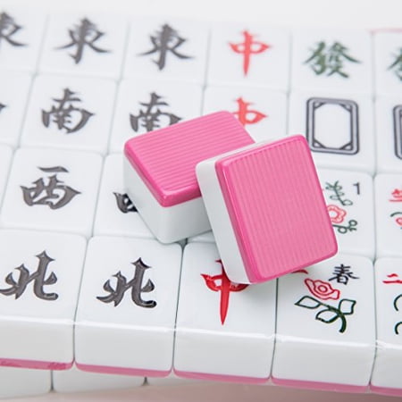 THY COLLECTIBLES Traditional Chinese Mahjong Game Set 144 + 2 Spares Pink Color Tiles