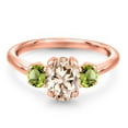 thumbnail image 3 of Gem Stone King 1.60 Ct Oval Peach Morganite Green Peridot 18K Rose Gold Plated Silver Ring, 3 of 6