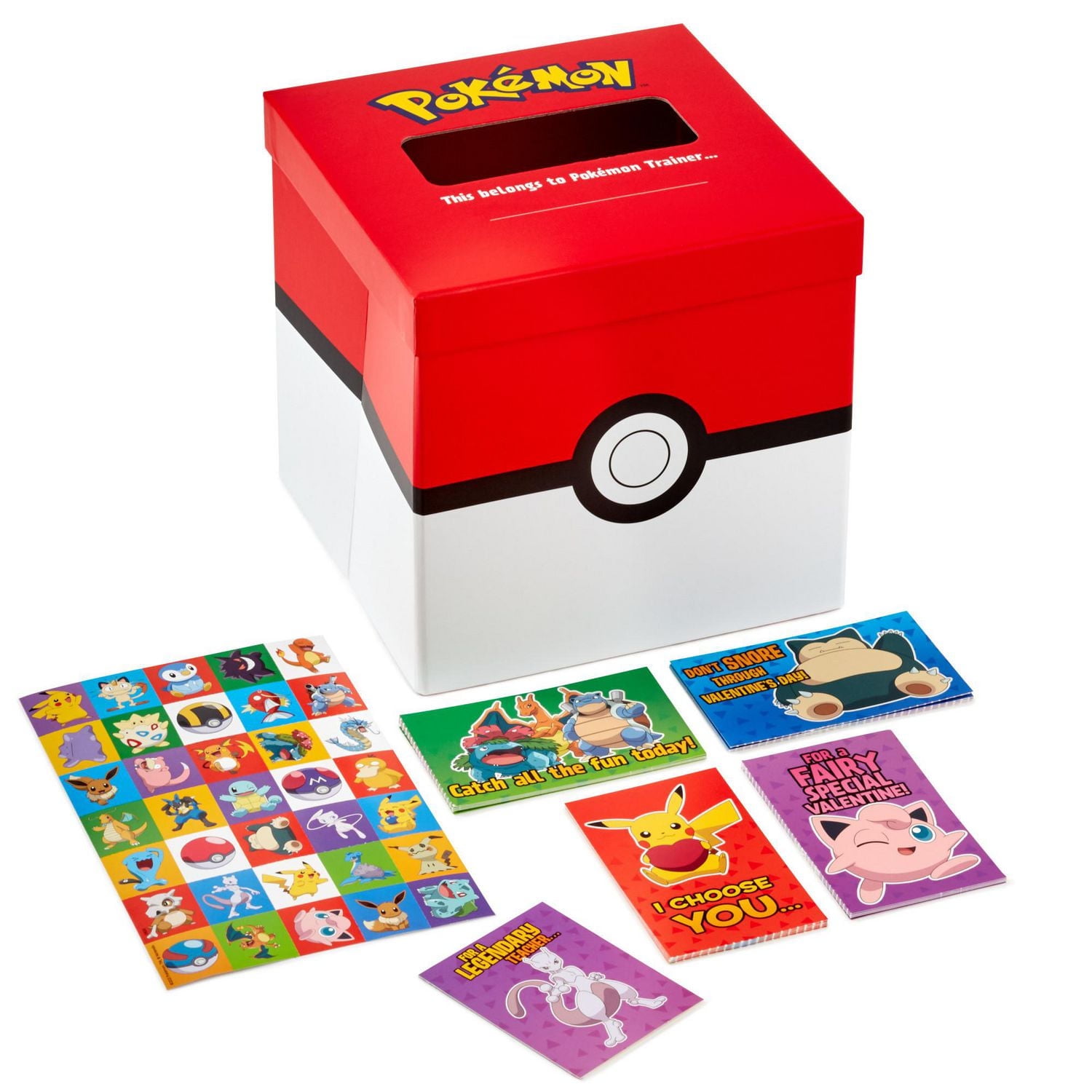 Hallmark Pokémon Valentines Day Cards and Mailbox for Kids School Classroom Exchange (1 Box, 32 Valentine Cards, 35 Stickers, 1 Teacher Card)