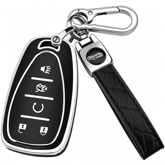 AUQ for Key Fob Cover with Keychain,Soft Tpu Key Case Shell Full Protection for 2016-2021 Equinox Malibu Camaro Cruze Blazer Traverse Trax 5 Button Holder (Black)