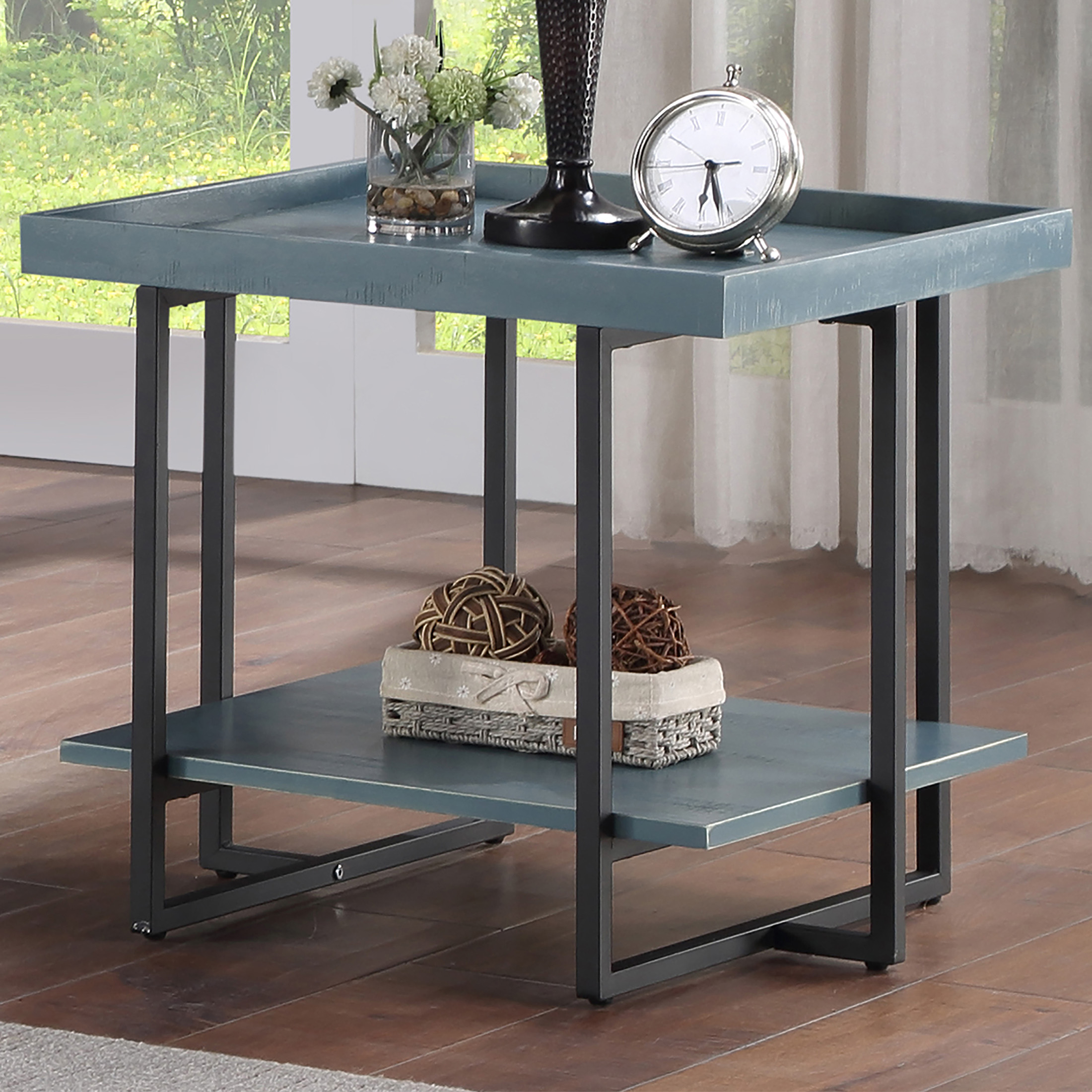 Furniture of America Uurt 1-Shelf End Table, Antique Blue